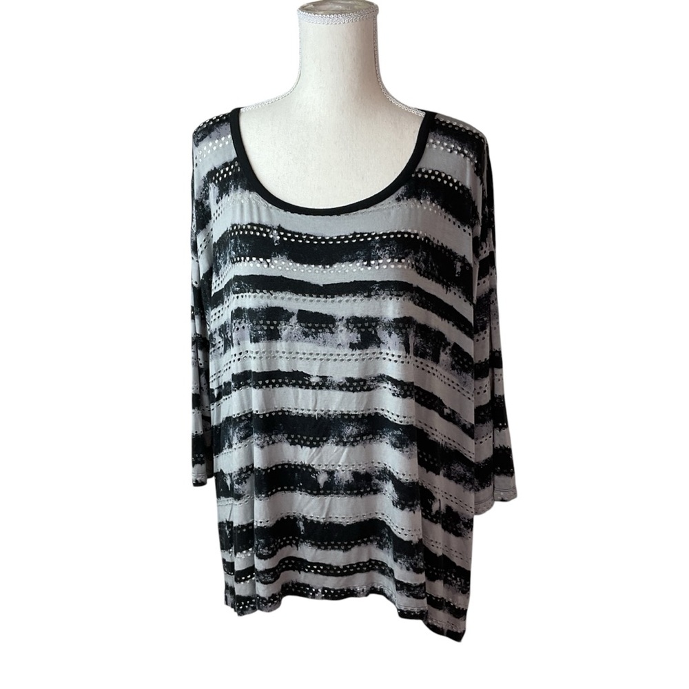 Cable&Gage Black & White Striped Scoop Neck Oversized Tunic XL